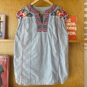 Johnny Was embroidered floral striped blouse size S